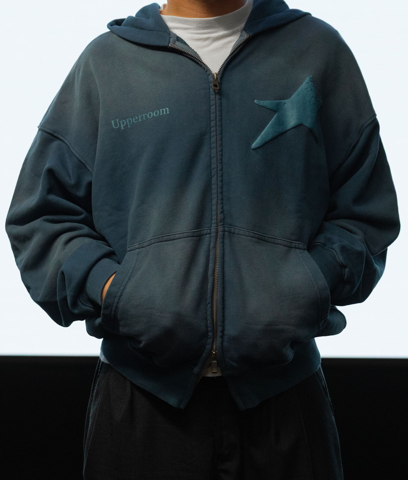 Star Zip Hoodie: Washed Blue