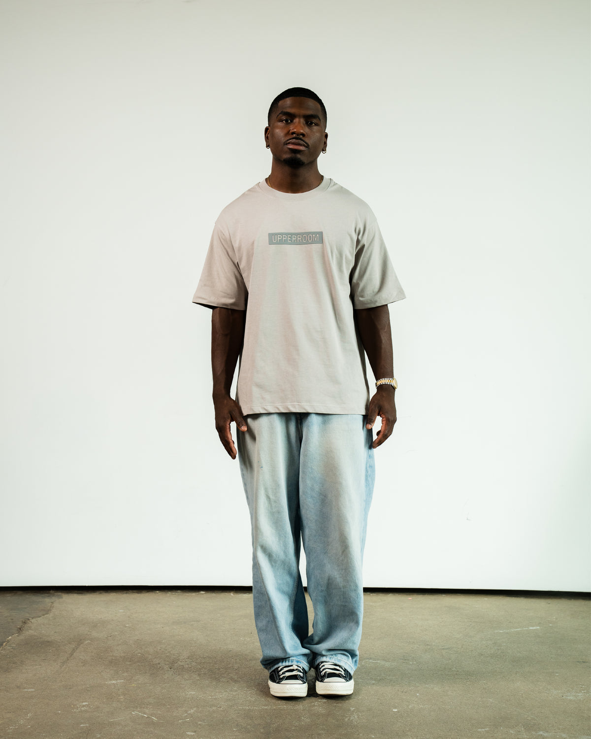 Box Logo Tee: Light Grey
